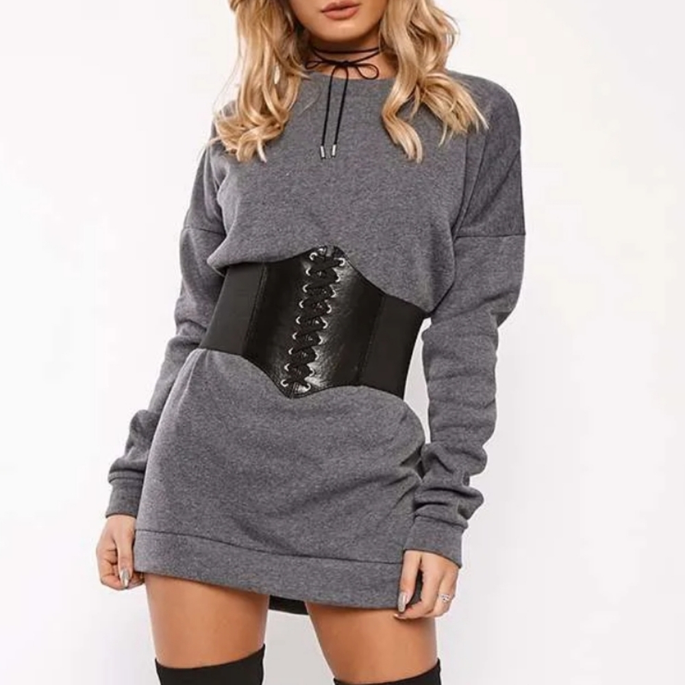 Womens Black Faux lace up stretch faux leather corset wide waist boho wrap Belt - Picture 4 of 13